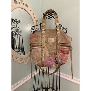 Coach Poppy Applique Gold Multi Crossbody Bag Floral Purse